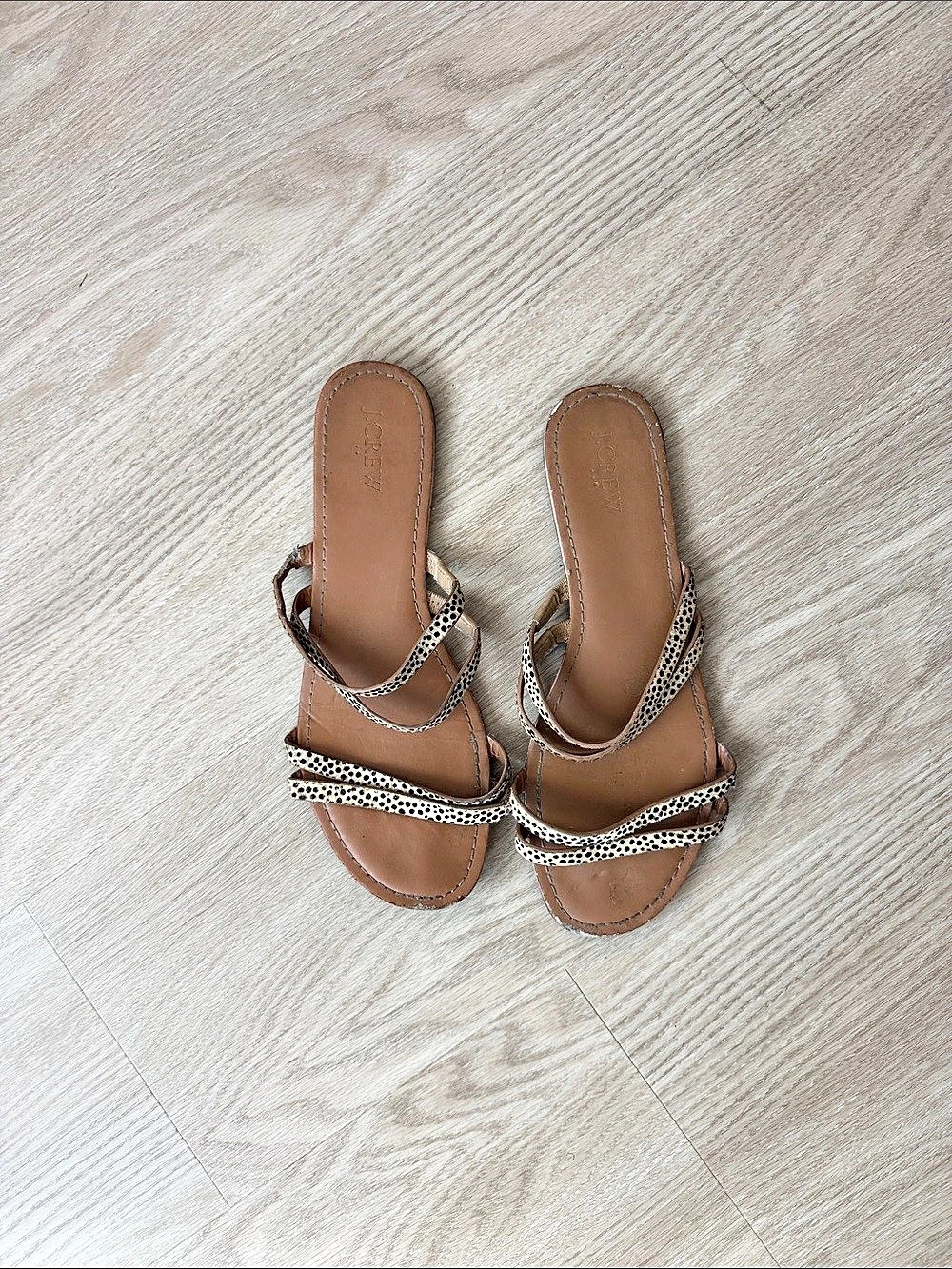 J.Crew Animal Print Strappy Sandals in Brown & White